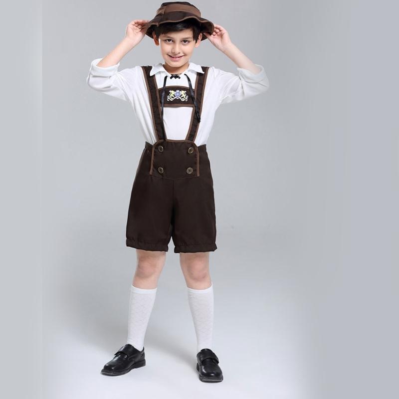 3Pcs Boy Oktoberfest Costume Kid Uniform Lederhosen Shorts with Shirt and Hat for Halloween Party Oktoberfest Festivals