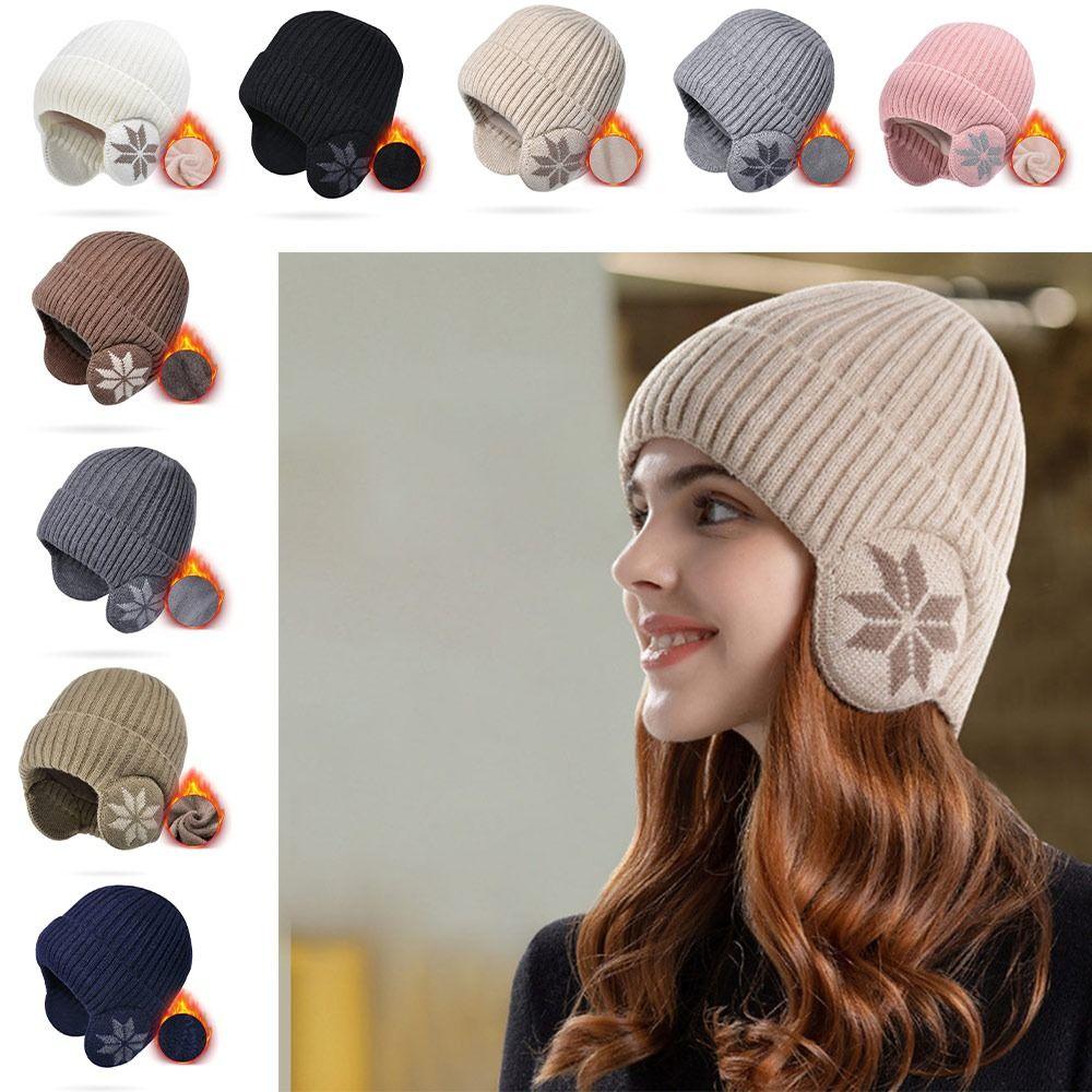 Thickened Snowflake Knitted Hat Windproof Ear Protection Hat Fashion Winter Plain Hats  Unisex