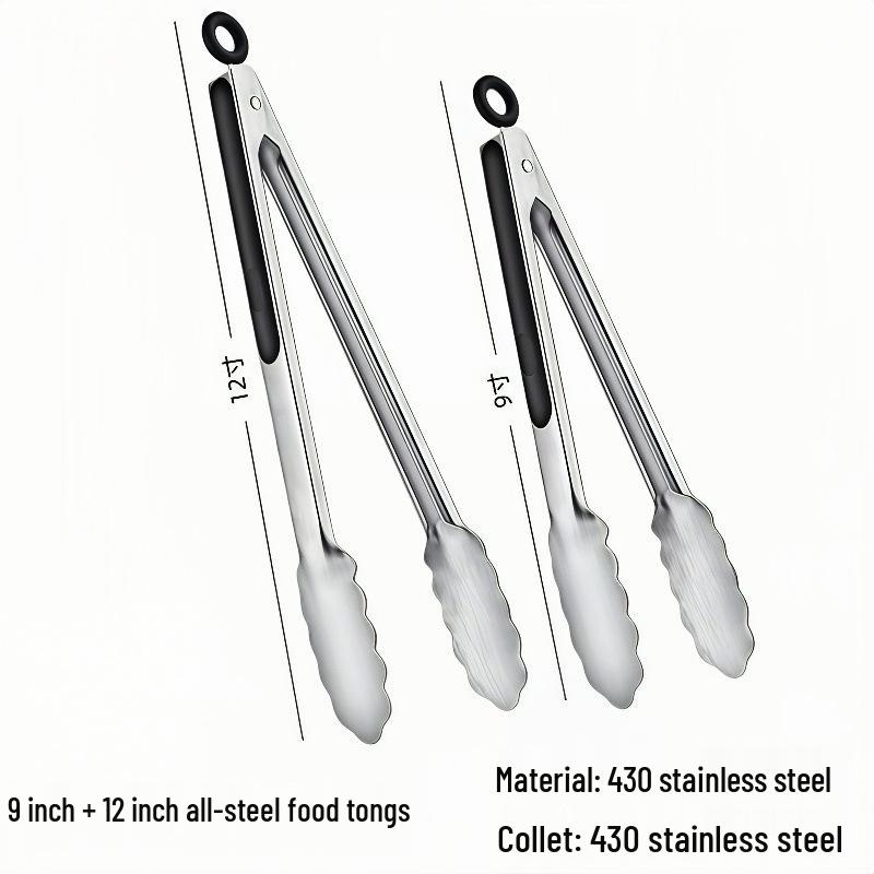 High-Temperature Resistant Stainless Steel Silicone Kitchen Tongs for Stir-Frying and Grilling