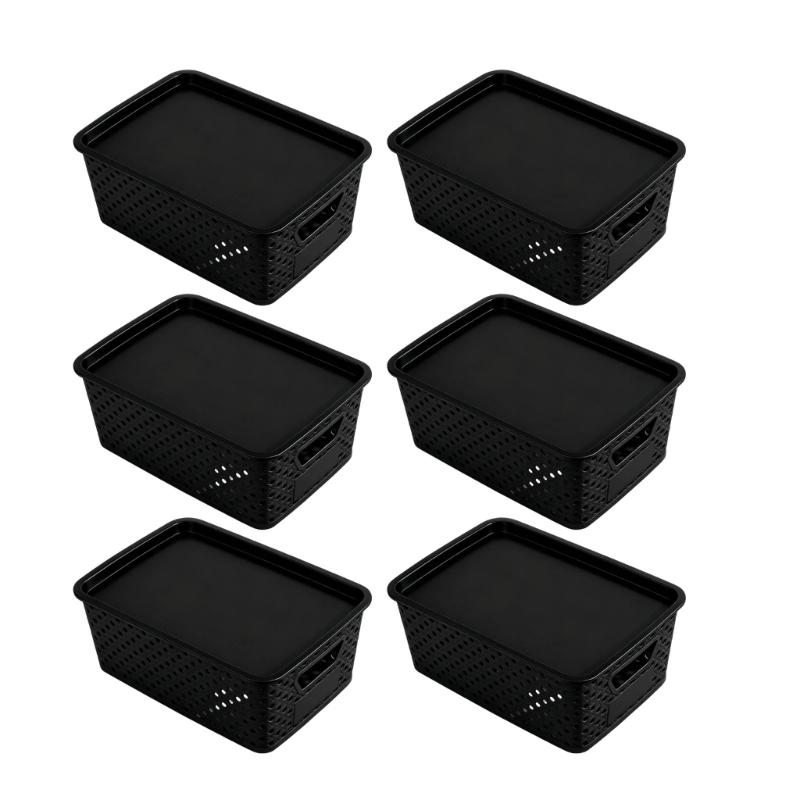 Storage Basket with Lid Set of 6 Plastic Storage Bins for Playroom Items, Closet Shelves, Bedroom and Sundry Storage