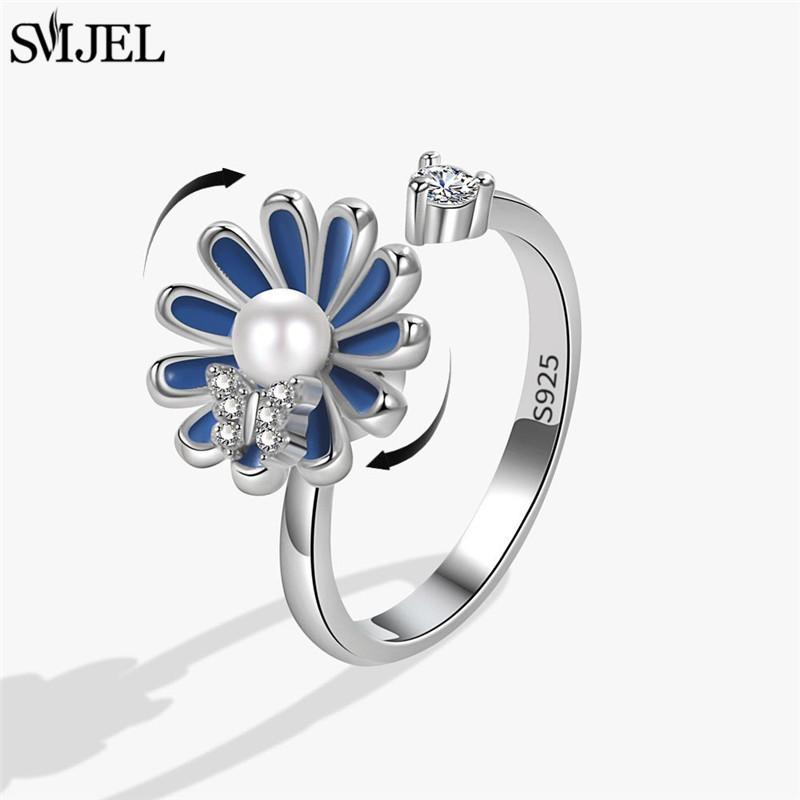 Etnisk Mote Tusenfryd Blomst Angstring Justerbar Dame Jenter Bekymring Stresslindring Smykker Spinnende Fidget-ringer Festgaver