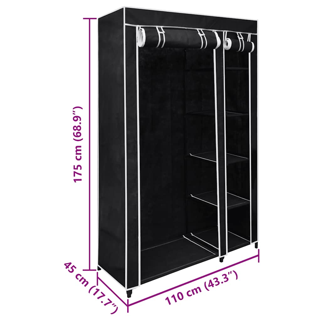 Foldable Fabric Wardrobe Black 110 x 45 x 175 cm