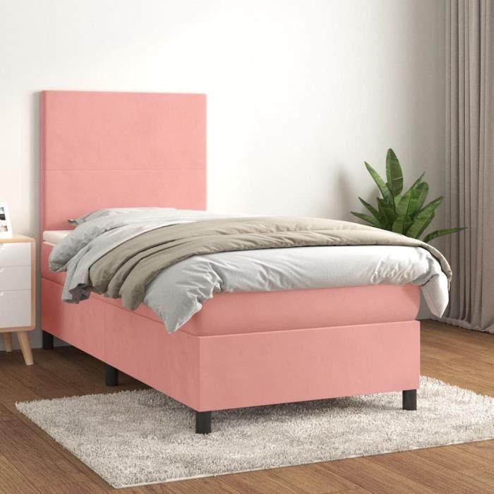 3142880 vidaXL Divan Bed with Mattress Pink 90x190 Cm Velvet