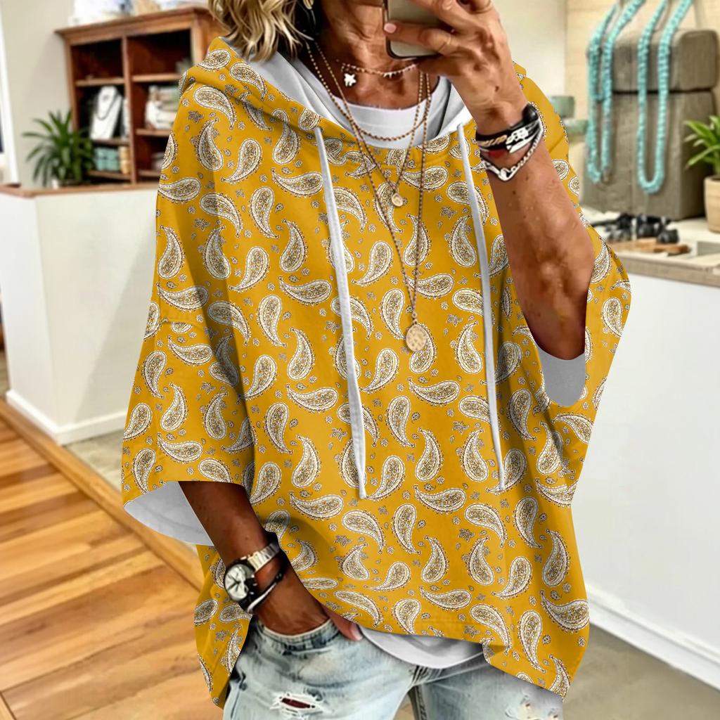 Women's Drawstring Hoodie Retro Floral Print Loose Fit Casual Sweatshirt