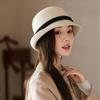 Hepburn wind warped edge small brim wool small pot hat bow decoration British versatile top hat autumn and winter bucket hat women