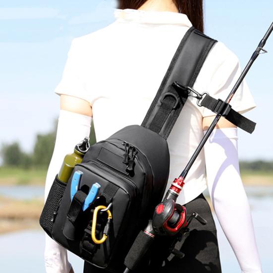 Fishing Bag with Rod Holder Waterproof Nylon Fishing Accessories Sling Bag Lightweight Outdoor Hiking Hunting Fishing Gear Single