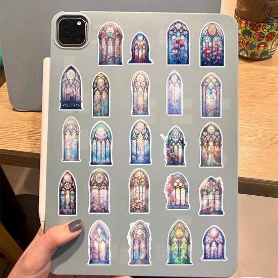 50Pcs Cute Church Window Flower Graffiti Stickers Aesthetic Art Decals DIY Craft Stickers for Scrapbook Phone Travel Luggage Skateboard