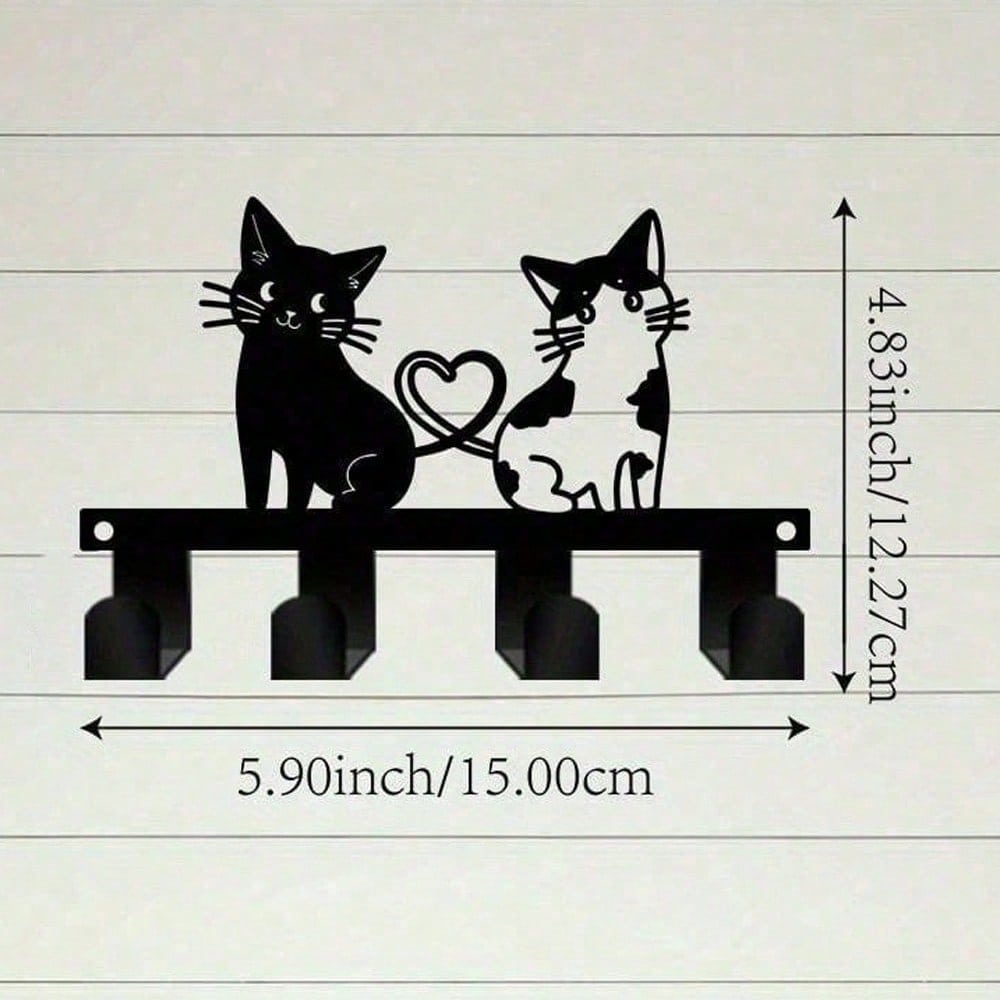Bohemian Metal Cat Key Hanger Heart Shaped Hook Wall Mounted Storage for Home Office Decor 15x12.5