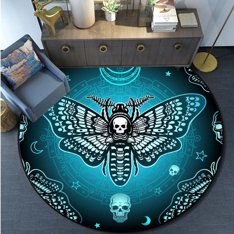 Alfombra de polilla de la muerte, alfombra redonda con calavera gótica, alfombra para sala de estar con mariposa y Luna, alfombra para baño y cocina, felpudo