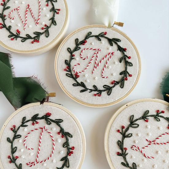 Yousheng DIY Embroidered Christmas Ornament Embroidered Initial Crafting Kit Mini Christmas Embroidery Kit for Beginners Xmas Tree Decor