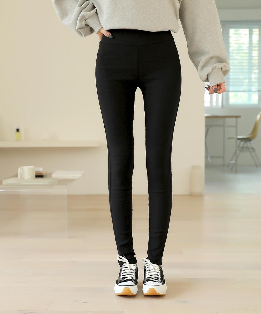 Jikeulib Warm Fleece-Lined Spandex Wide Elastic Black Skinny Leggings Pants