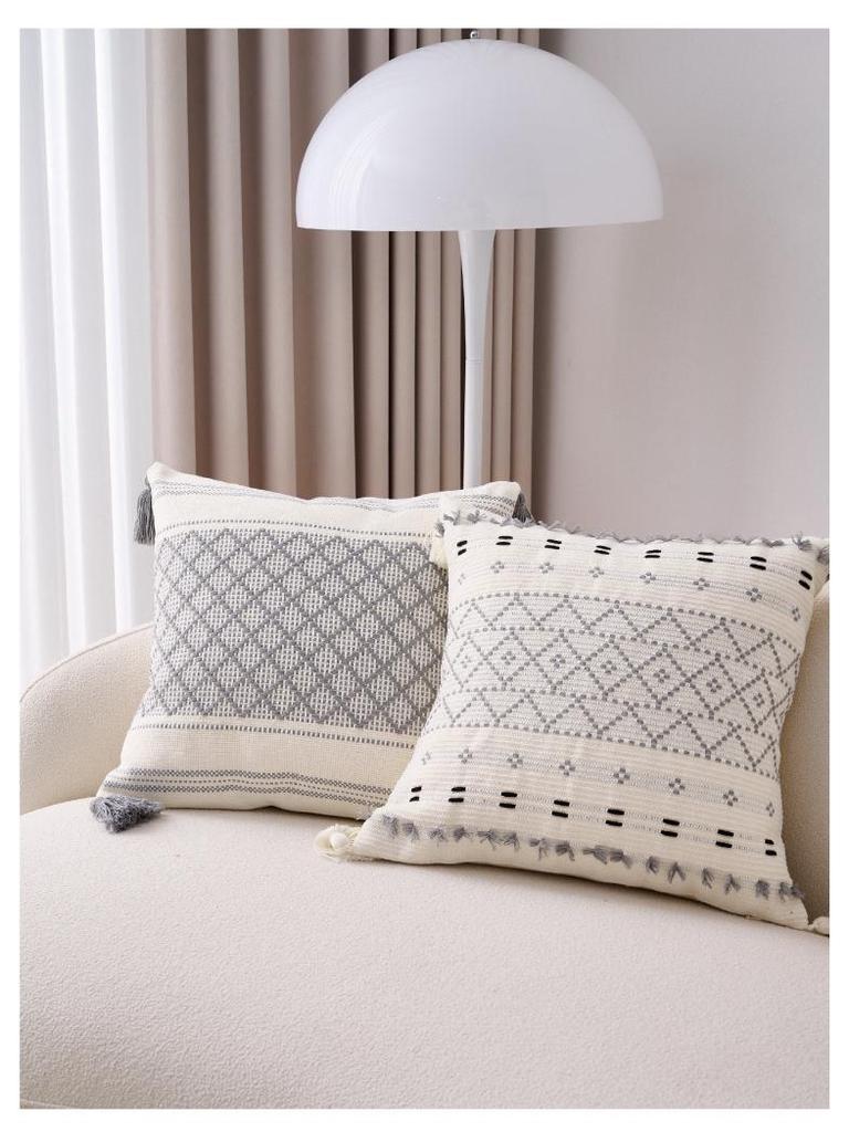 Bohemian Cotton Linen Throw Pillow with Tassels - Sofa & Bed Backrest Cushion Cover with Insert