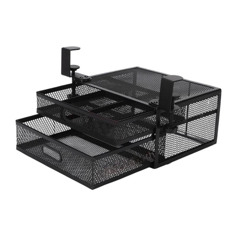 Ergonomic Office Drawer Storage Unit Black Metal Construction Double Access Compartments Under Desk Organizer
