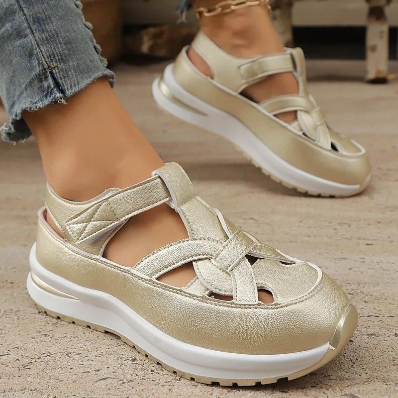2025 High Quality Ladies Shoes Buckle Strap Women's Sandals New Closed Toe Office and Career Summer Solid Wedge Sandals Zapatos