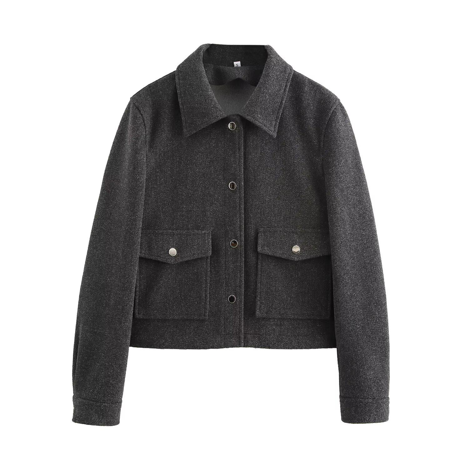 

Женское пальто из смесовой шерсти с двумя карманами, ранняя весна 2025 Large серый