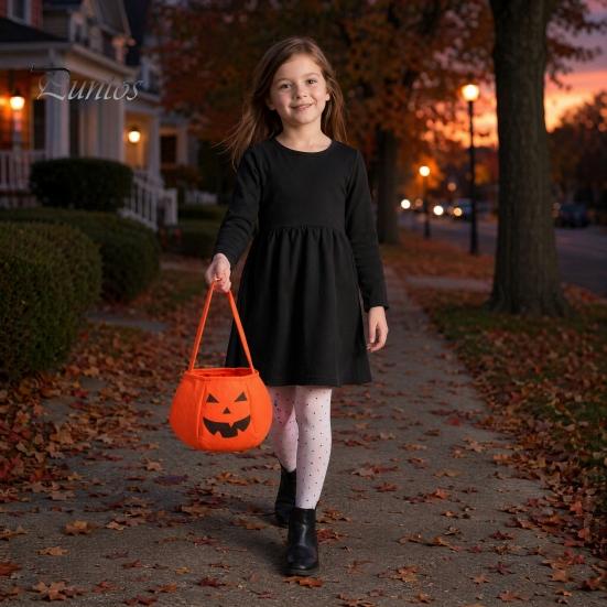 Candy Holder for Kids Halloween Pumpkin Bag Kids, Small Trick or Treat Bucket, Reusable Soft Face Basket with Handle Party Decoration