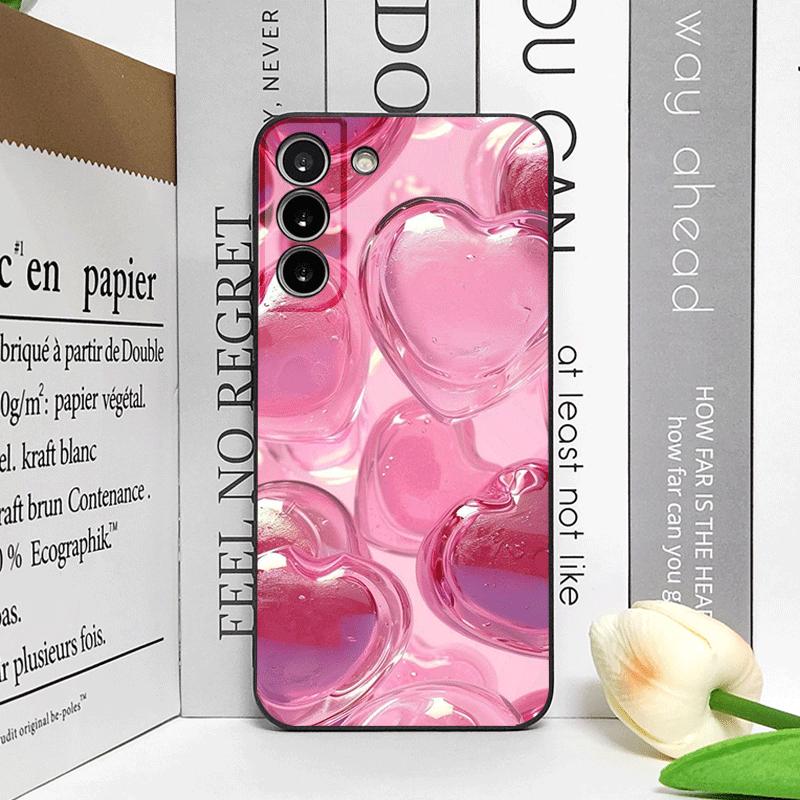 Stylish Pink Heart-Shaped Crystal Phone Case for Samsung Galaxy S25 S24+ S23 Ultra S22 Plus S20 S21 FE M53 M34 5G Soft Cover Y2K