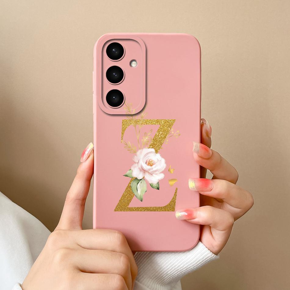 Simple Case For Samsung S24 FE Name Letter Soft Slim Liquid Silicone Funda For Galaxy S 24 S24FE Lens Protective Back Cover Capa