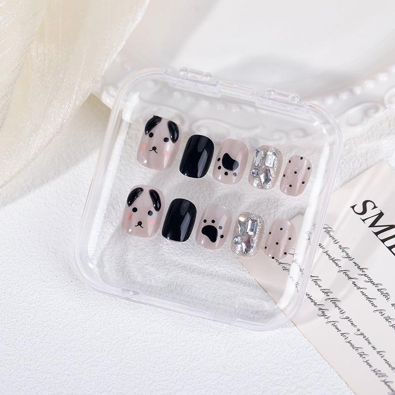 2026 Student Cute Puppy Detachable Handmade Short White Nail Tips