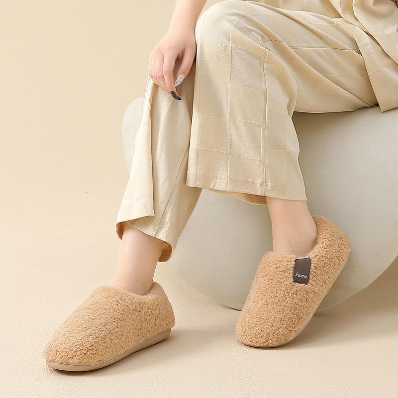 Bag heel cotton slippers winter warm home indoor new plush thick-soled fluffy cotton shoes