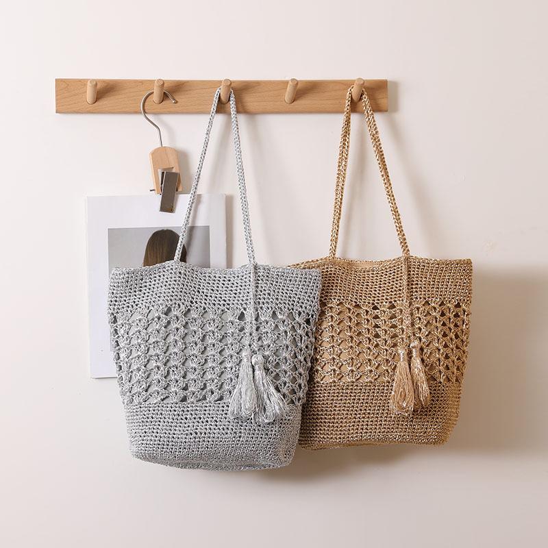 Trendy Large Capacity Woven Straw Bag with Tassels - Women's Versatile Beach & Casual Shoulder Bag