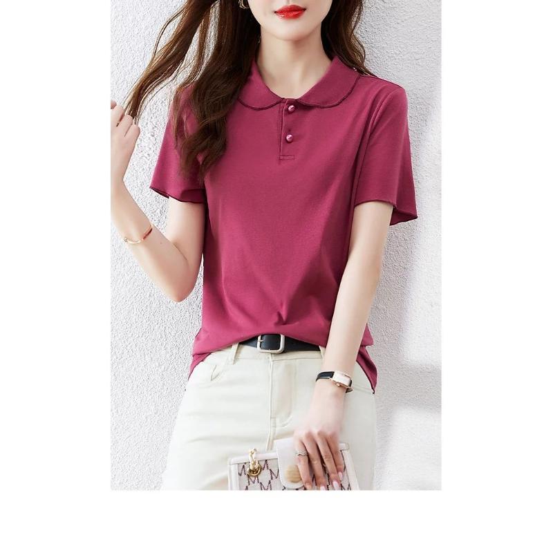 Summer New Fashion Korean Version Slimming Casual Versatile Temperament Polo Collar Short Sleeved T-shirt for Women