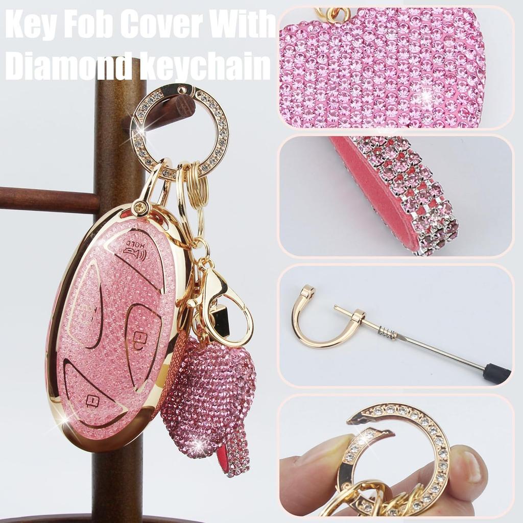 Key Fob Cover with Diamond Keychain Fit for Hyundai Car Key Holder Case Compatible with Hyundai Loniq 6 Grandeur GN7 KONA 2024 Smart Remote Key