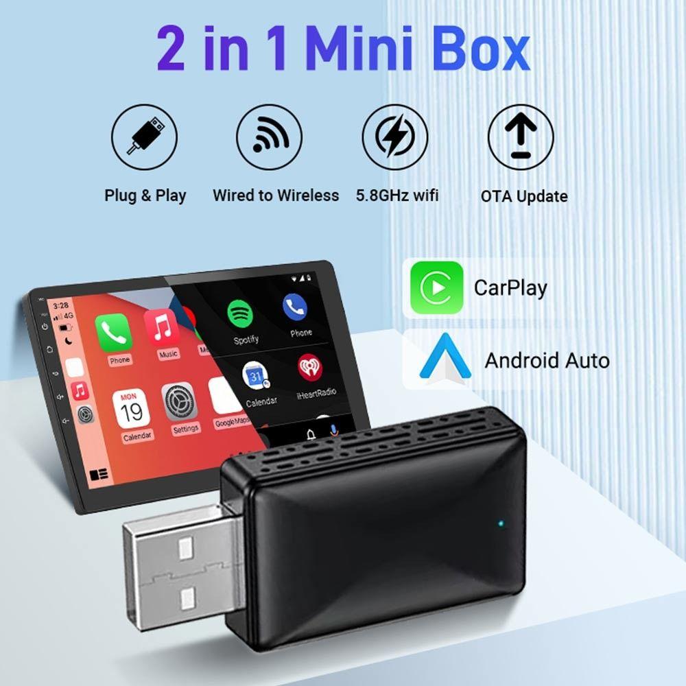 2 IN 1 Wireless CarPlay Adapter Bluetooth 5.0 Smart Mini Box Wireless Connection Dongle  Car