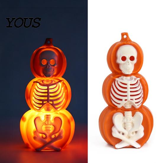 Decorative Battery Operated Lamps Halloween Pumpkin Lantern, Spooky Lighted Skeleton Statue, Resin Home Haunted House Props Decor for Porch