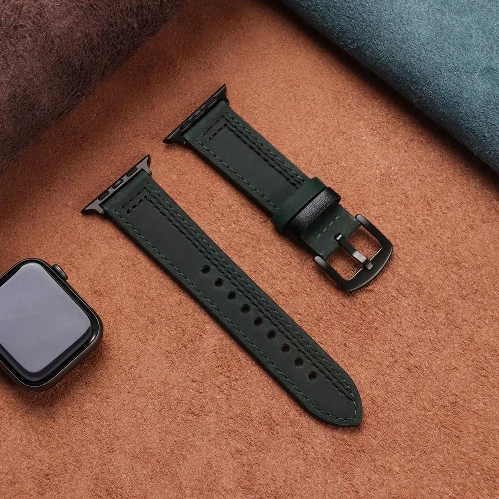 Genuine Leather loop strap For Apple watch Ultra 2 band 44mm 45mm 49mm 40mm 38/42mm 41mm bracelet iWatch series 9 8 7 3 4 5 6 se
