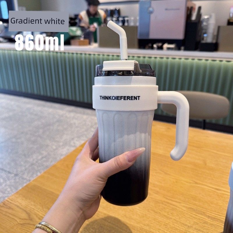 

Large-Capacity Thermos Cup for Women, Good-Looking Ice Cup, Portable Car Coffee Cup, Outdoor Sports Water Bottle, Water Cup Gradient White (860ml + Stainless Steel Liner)