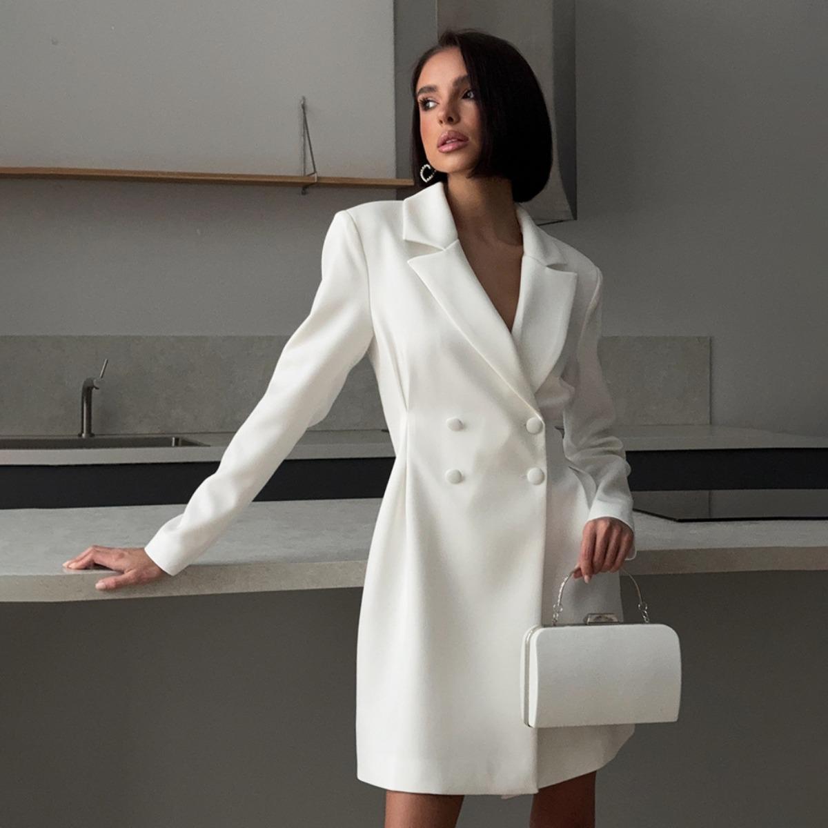 Women s Sweet Edgy Blazer Dress  Spring Summer High Waist Slimming Commuter Dress For Women S белый