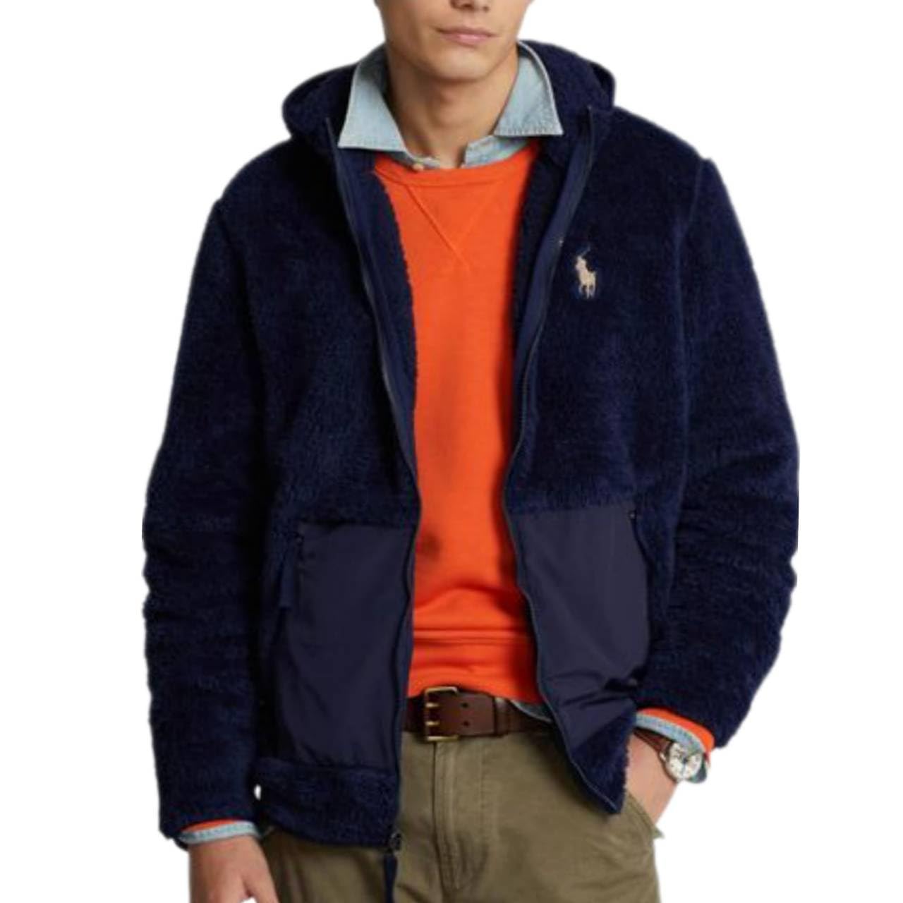 

POLO RALPH LAUREN Hooded Retro Pile Performance Panel Fleece Jacket Men s Zip-Up