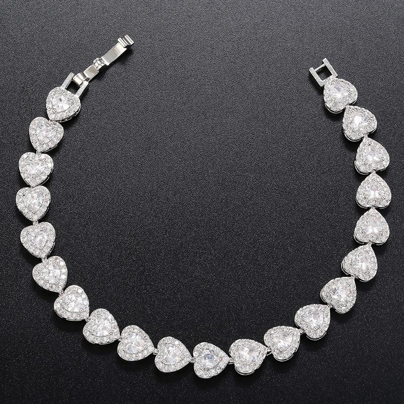 

Браслет Любви с Микро-Инкрустацией Цирконами, Ювелирное Изделие в Форме Сердца, Латунь с Золотым Покрытием, Браслет Персиковое Сердце Vl221 белого золота