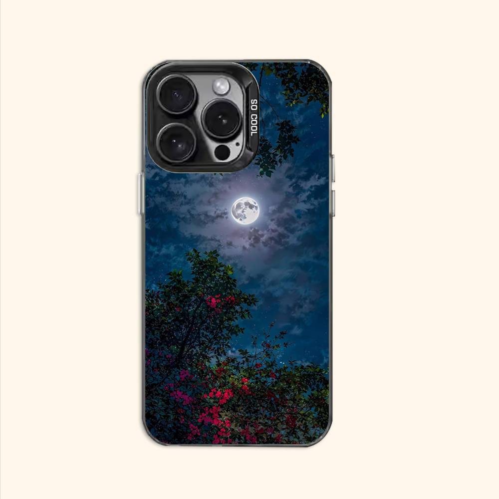 Moon and Flowers Case for iPhone 11 12 13 14 15 16 17 Pro Max XS X XR Cover
