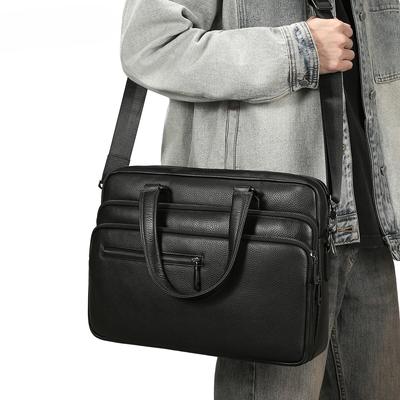 Men's Briefcase, Genuine Leather Computer Bag, Multi-functional and Simple Handbag for Business Travel