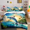 Dolphin Leaping With Tropical Scenery Bedding Set For Kids Luxury Gift 3Pcs Digital Print Comforter Set Soft Comfortable