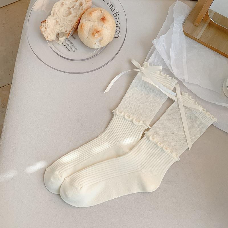 

Женские весенне-летние тонкие милые носки-балетки с бантом и двойными ушками 1 pair молочный белый