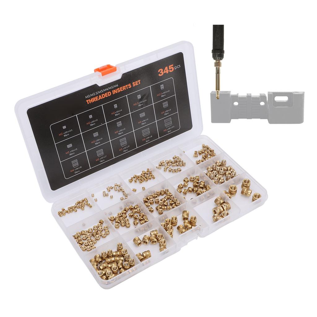 345PCS Set Threaded Inserts M2 M2.5 M3 M5 M6 Brass Female Thread Nuts Inserts with Box for 3D Printi