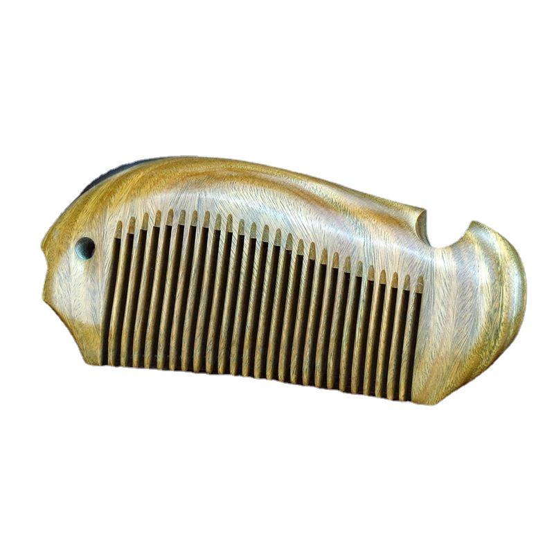 Yuzitan Green Sandalwood Fish-Shaped Handmade Wooden Comb - Travel Size