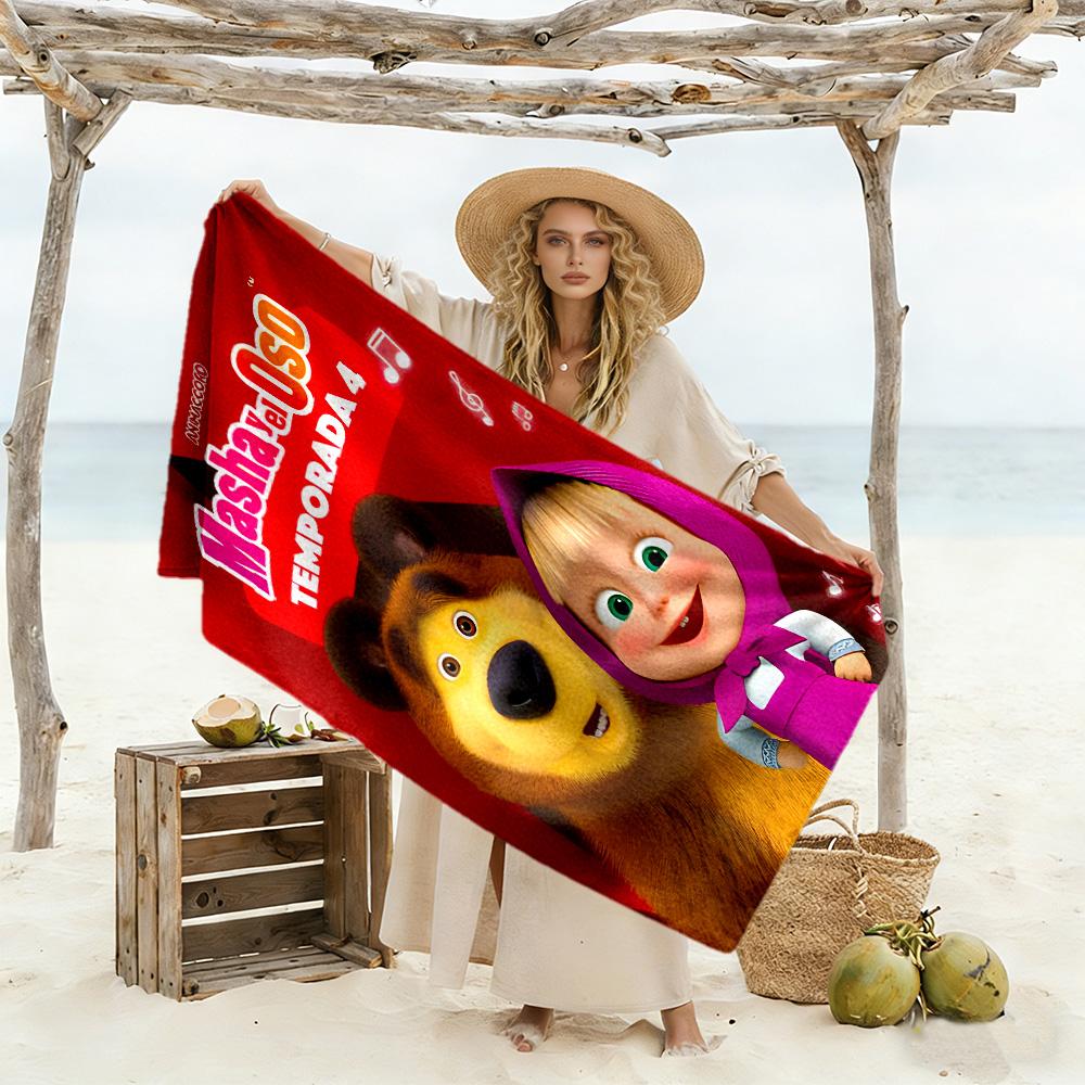 Masha And Bear Adventure Beach Towel Soft Durable Quick-Dry Comfortable Lightweight