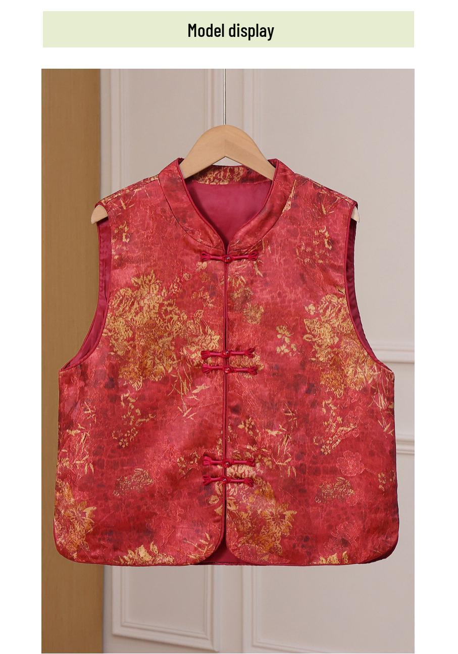 Women s Retro Satin Jacquard Vest with Frog Button - Spring/Autumn 2026 Collection 4XL