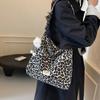 Leopard Print Canvas Shoulder Bag  Large Capacity Zipper  Versatile Fashion Bag  Soft and Simple