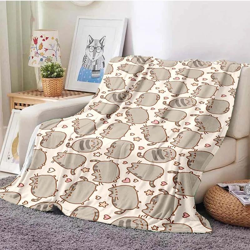 Cute Cat Series Printed Blanket for Sofa Bed Travel Camping Living Room Office Conditioning Blanket for All Seasons Gifts