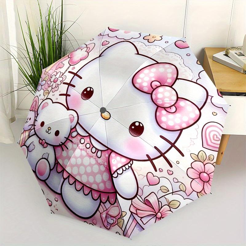 

Hello Kitty,Pink Flowers Automatic Folding Umbrella-Simple 8-Rib Design, Bright Cartoon Pattern, Durable Iron Frame, Suitable For Travel, Ou
