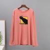 Hirsionsan Casual Loose T Shirt Women Spring New Simple Cute Cat O-neck Tees Female Fashion Long Sleeve All-match Tops for Girls