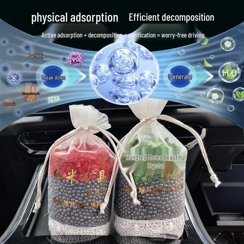 Nano Mineral Crystal Car Air Freshener - Bamboo Charcoal Bag for Odor Absorption and Deodorization