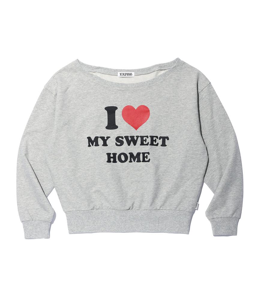 YOUHEE I Love Off Shoulder Sweatshirts Melange Gray