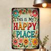 Rustic Aluminum Happy Place Welcome Sign - Durable All-Season Outdoor Metal Decor for Home/Garden/Floral Room