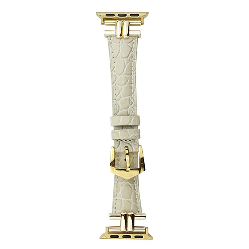 

AW For Apple Watch 10 46mm/Ultra 2/Ultra 49mm/9 8 7 45mm/SE (2023) SE (2022) SE 6 5 4 44mm/3 2 1 42mm Band Leather Strap Beige Gold Buckle